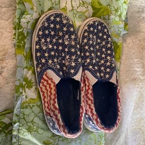 American print slide on shoes
